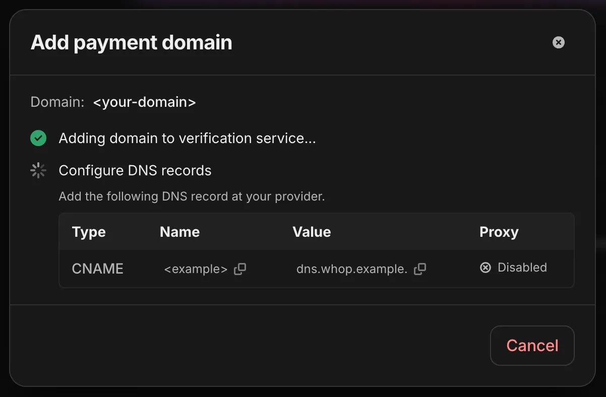 DNS records to add for domain verification