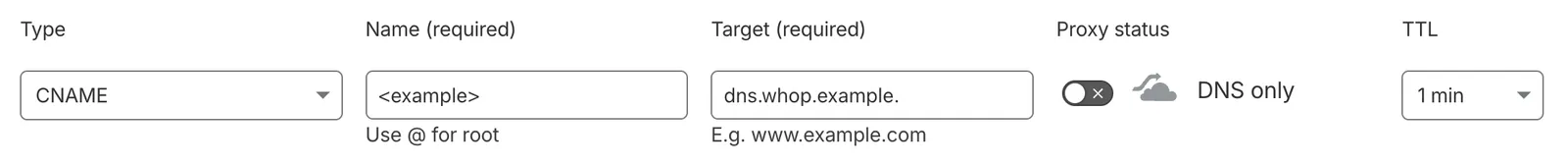 DNS records configured in Cloudflare
