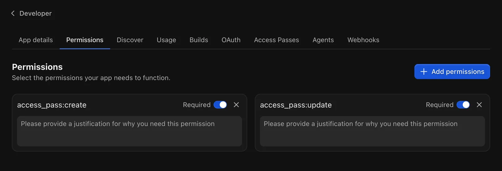 Permissions Justification